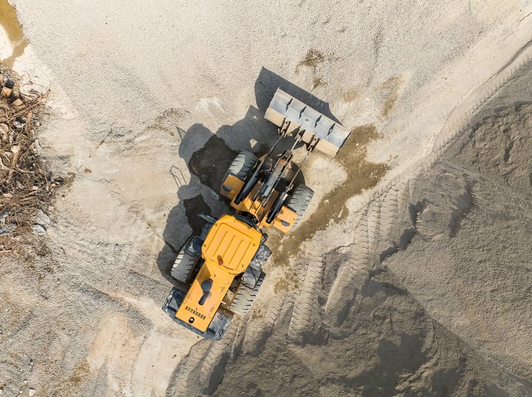 Bulldozer earthmoving aerial view
